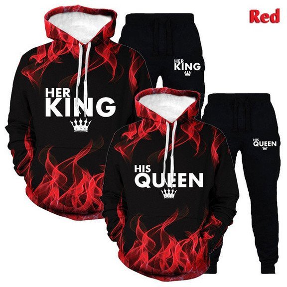 King Queen Couple Crown Hoodie – Joggers 3D