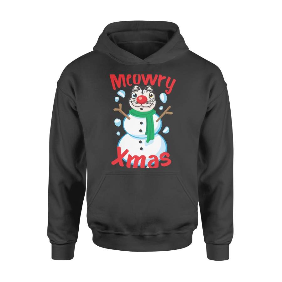 Christmas Gift Cat Idea Meowry Merry Xmas Body Of Olaf And Face Of Cat With Red Nose – Standard Hoodie