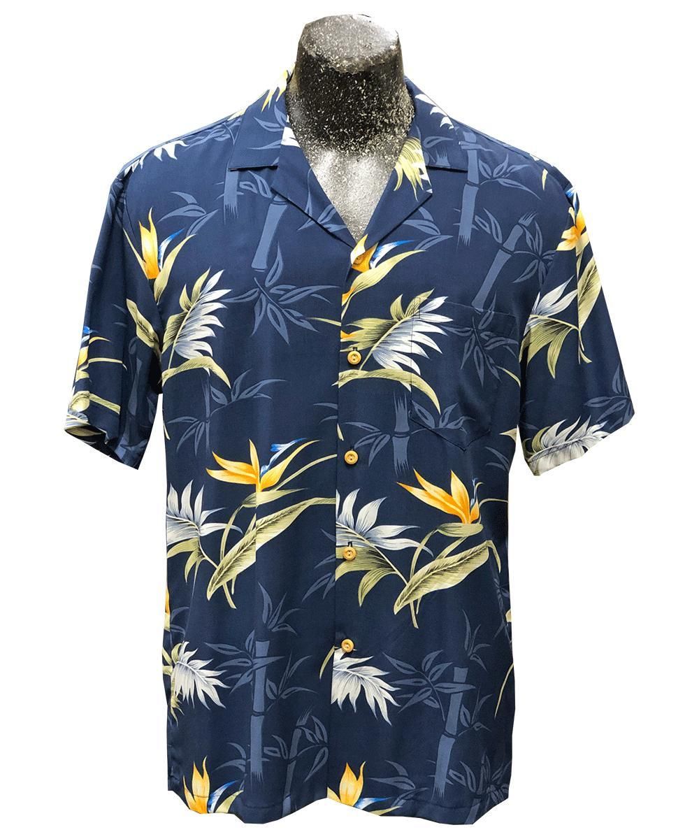 Paradise Bamboo Navy Hawaiian Shirt