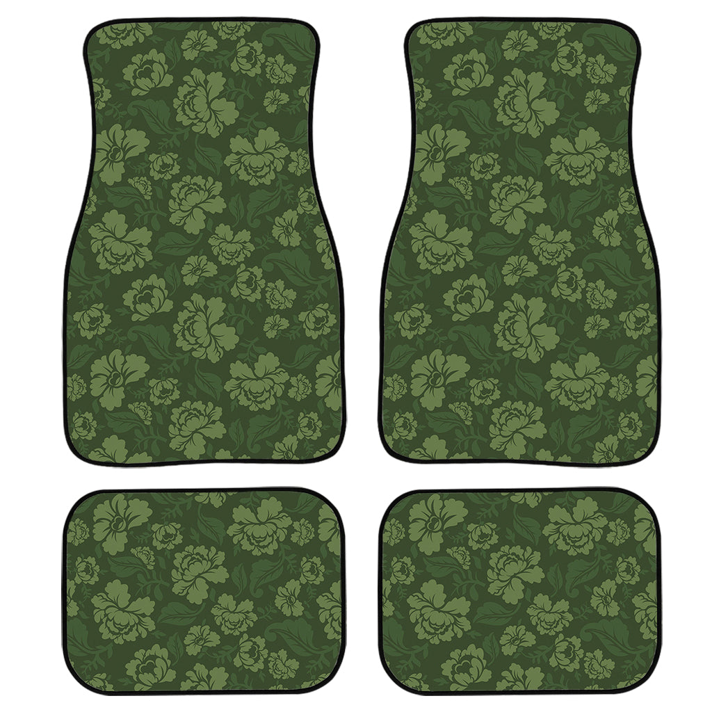 Military Green Camo Flower Pattern Print Front And Back Car Floor Mats, Front Car Mat