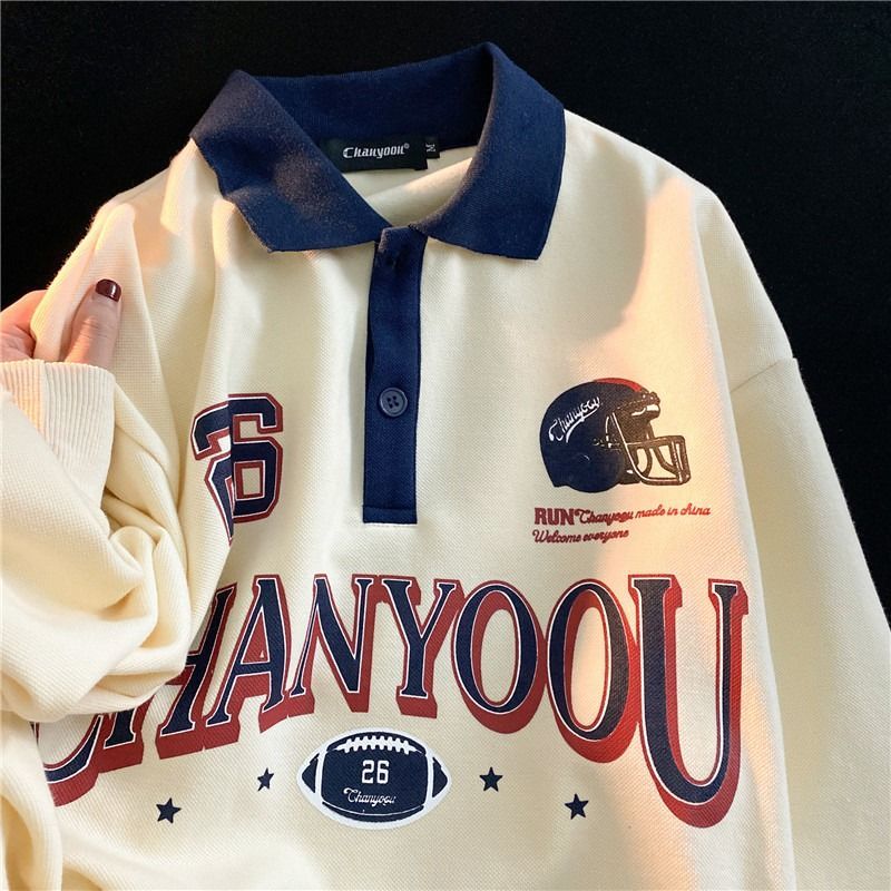 American Retro Polo Collar Women Sweater Loose Design Sense of College Wind Niche Medium-length Tops Ins Tide Sweater Clothes alx