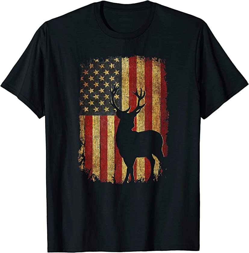 Vintage Us Flag Buck Deer Hunting T-Shirt