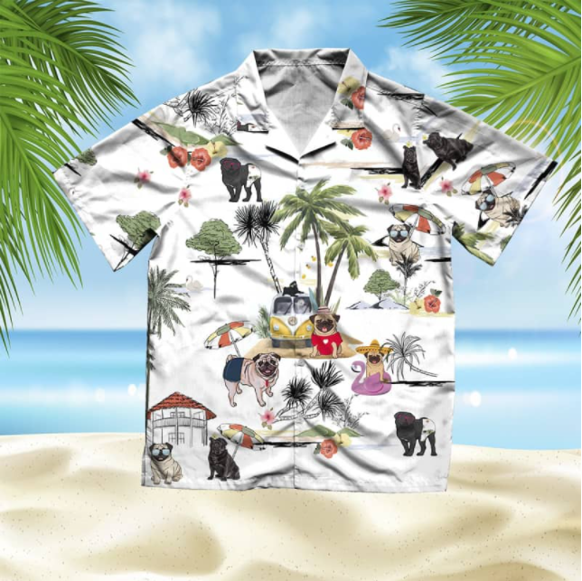 Pug Beach All Over Printed Hawaiian Shirt Ha50205