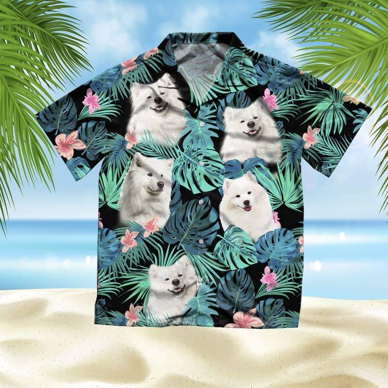 Samoyed Hawaiian Shirt, Dog Summer Leaves Hawaiian Shirt, Unisex Print Aloha Short Sleeve Casual Shirt