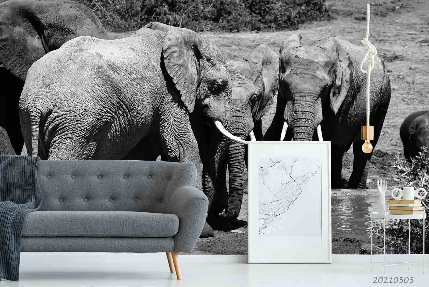 3D Wild Animal Elephant Wall Mural Wallpaper Lqh 186