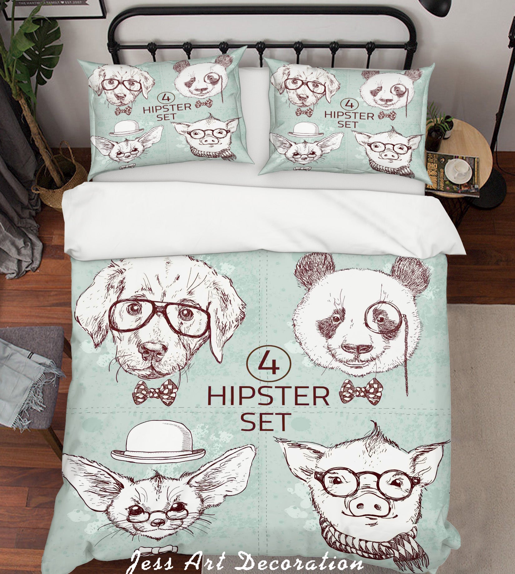 3D Color Cartoon Characters Animals Dog Panda Pig Quilt Cover Set Bedding Set Pillowcasesn 24