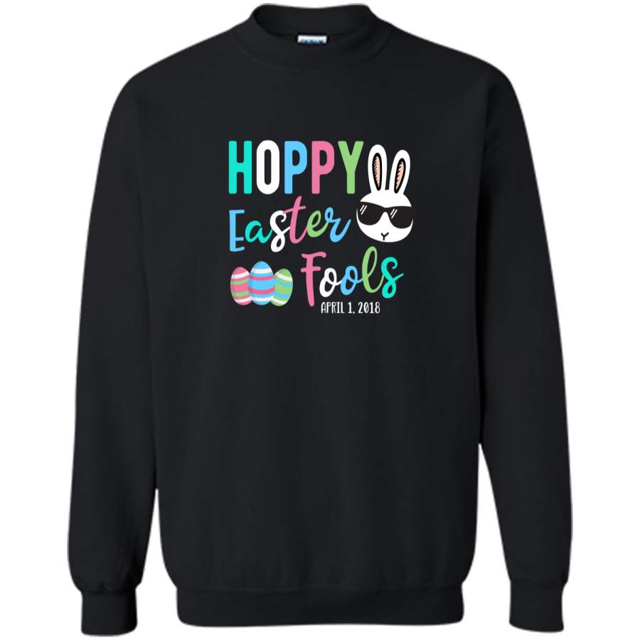 Easter April Fools Day 2018 Shirt – Hoppy Easter Fools Bunny Printed Crewneck Pullover Sweatshirt 8 oz