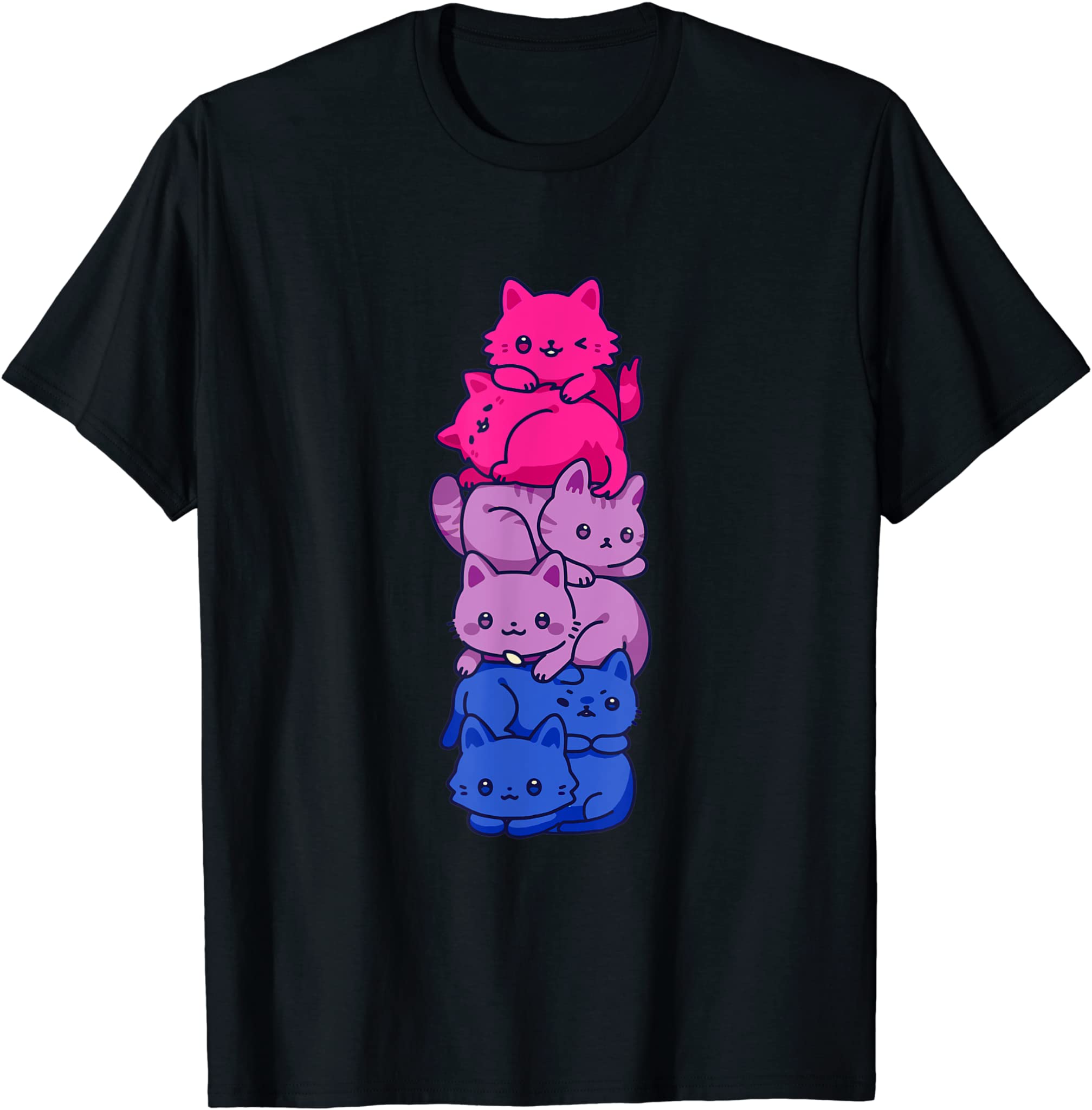 Bi Pride Cat Lgbt Bisexual Flag Cute Kawaii Cats Pile Gift T-Shirt