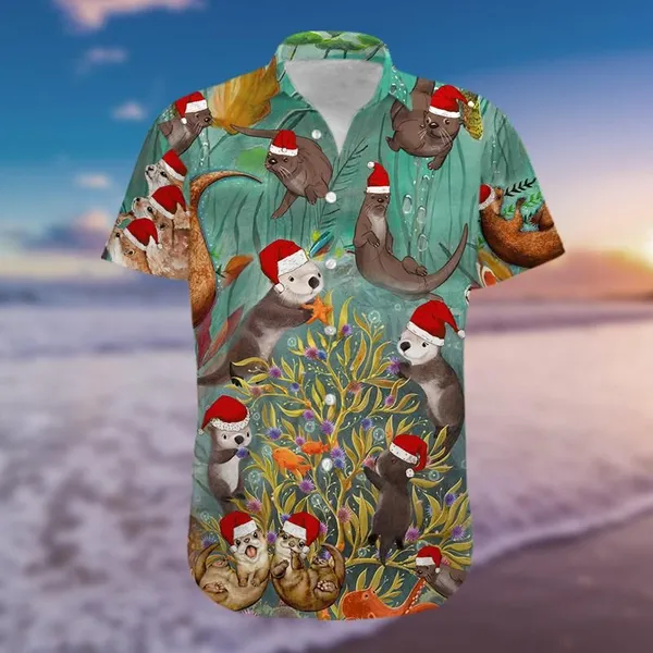 Happy Santa Otter Christmas Hawaii Shirt For Men Women Adult Ha58372