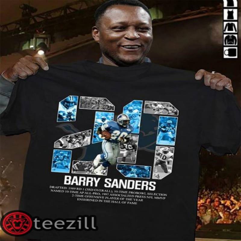 20 barry sanders detroit lions hall of fame signature shirt