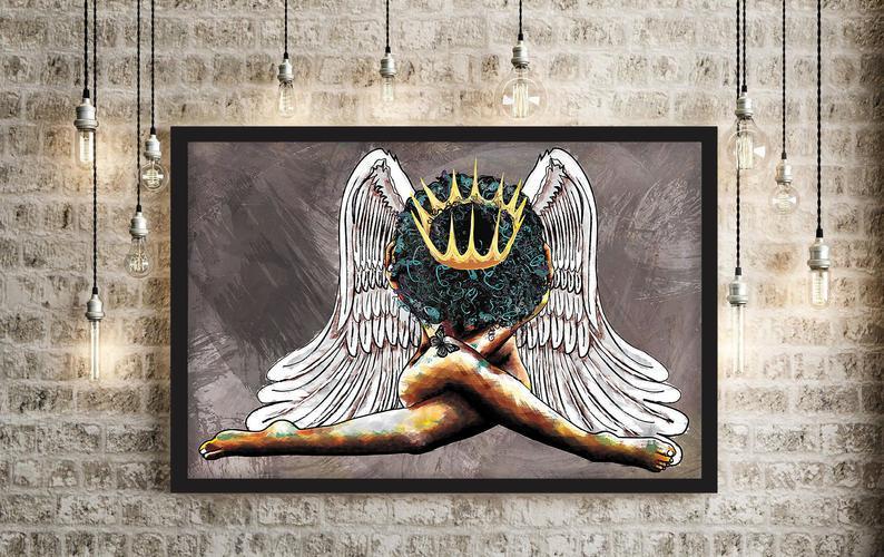 Black Queen Poster, Black Girl Magic Wall Art, African American Wrapped Canvas