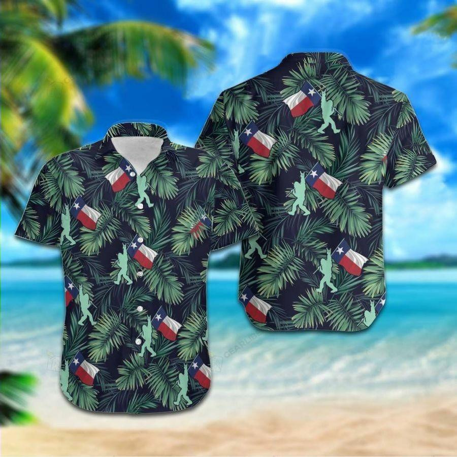 Hawaii Aloha Shirts Bigfoot With Texas Flag Ha89075