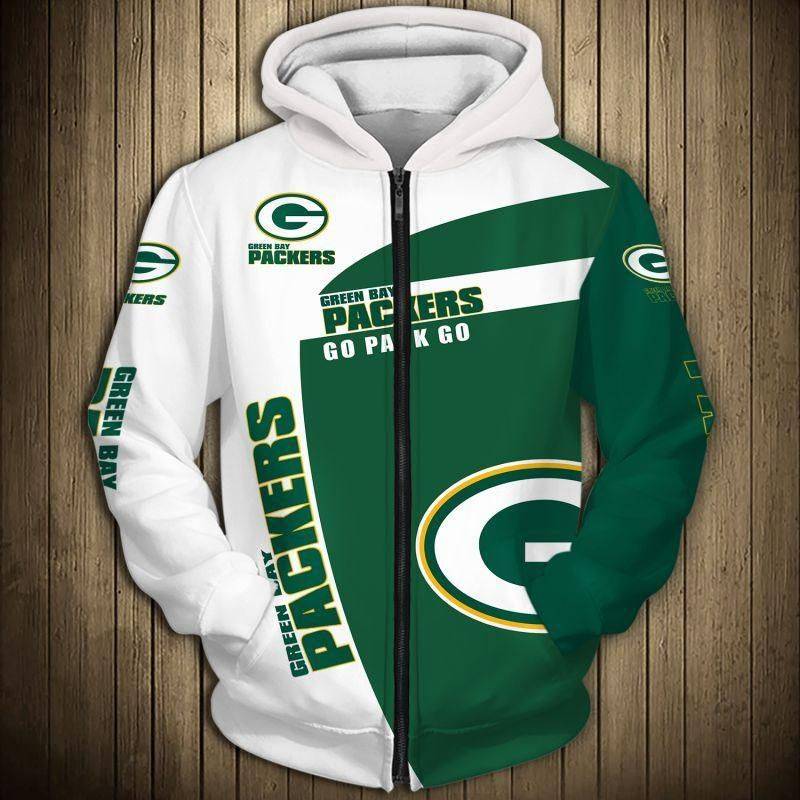 Green Bay Packers Go Pack Go All Over Print Zip Hoodie S-3Xl