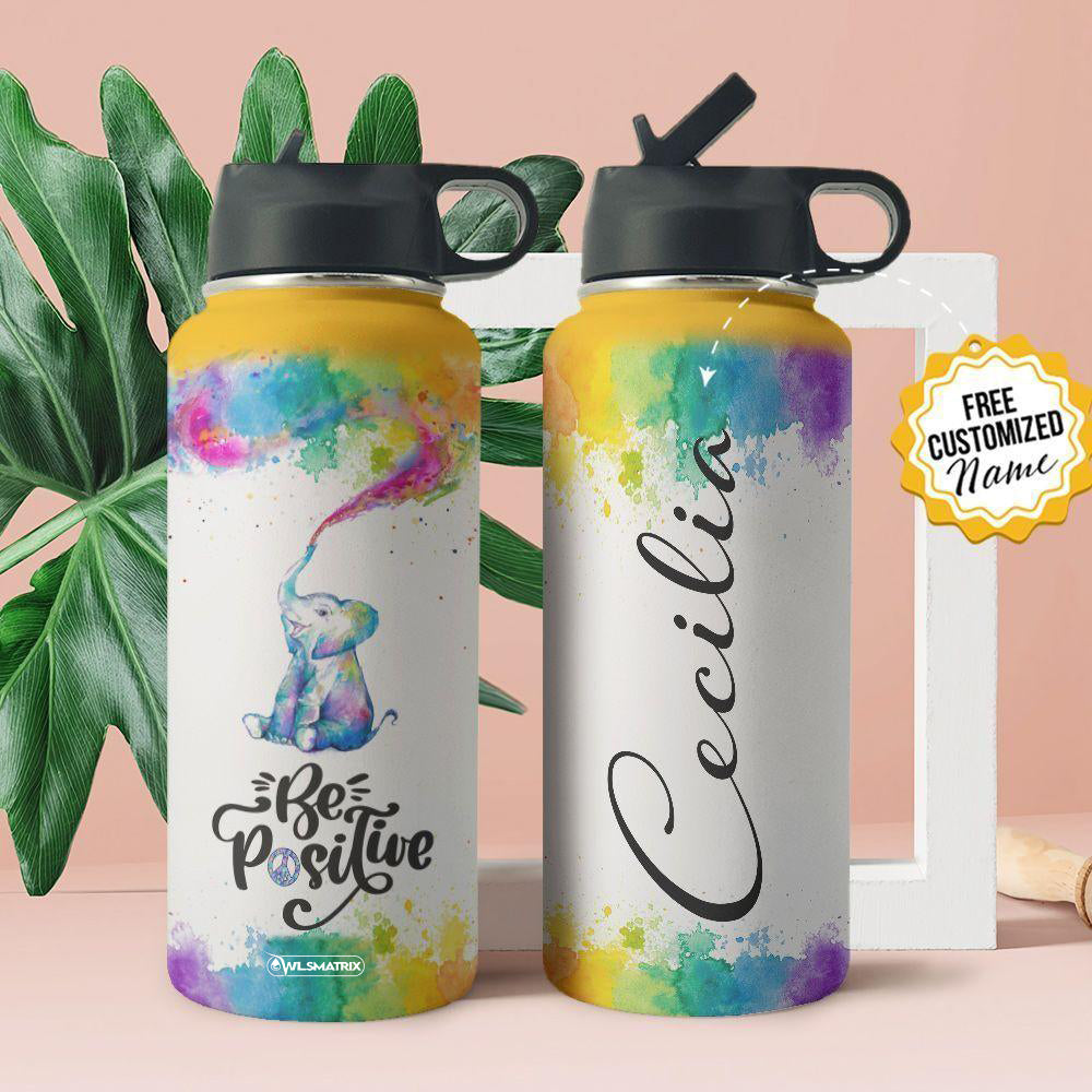 Hippie Elephant Personalized – Stainless Steel Bottle With Straw Lid