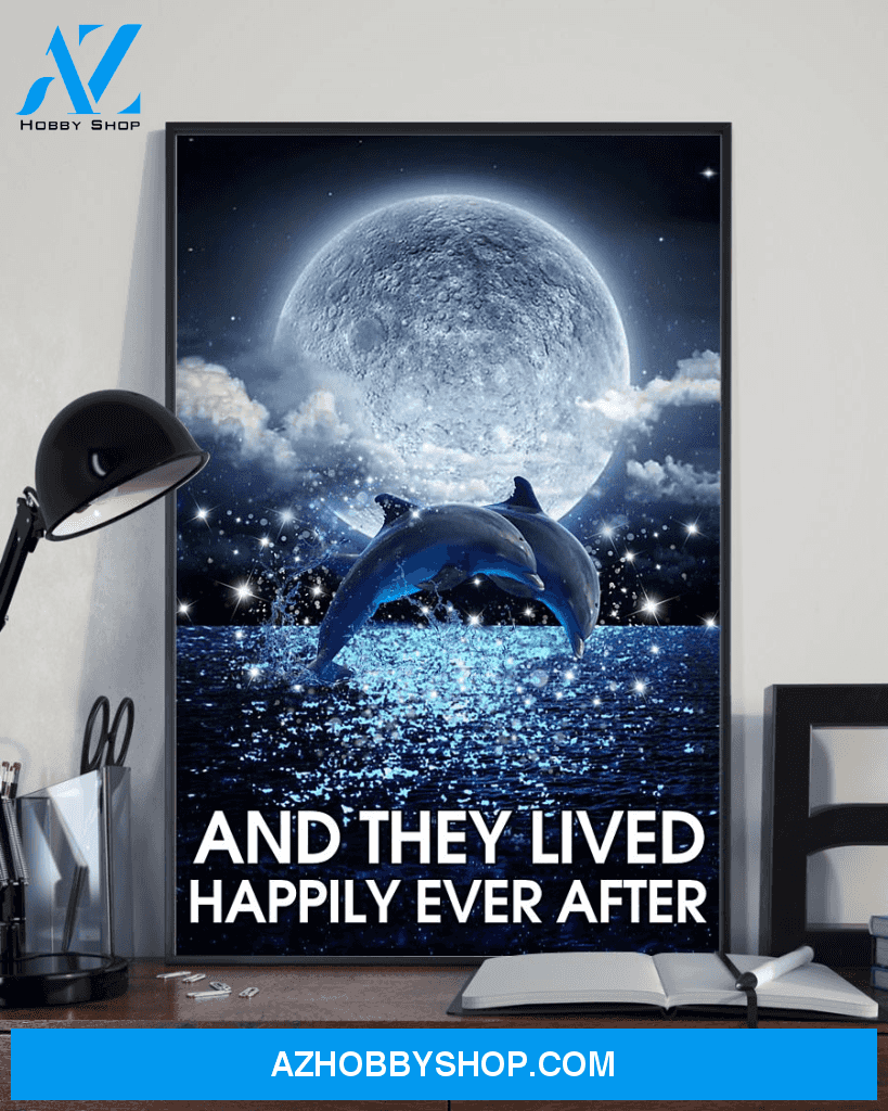 Dolphins Moon Poster And They Lived Happily Ever After Vintage Poster Canvas