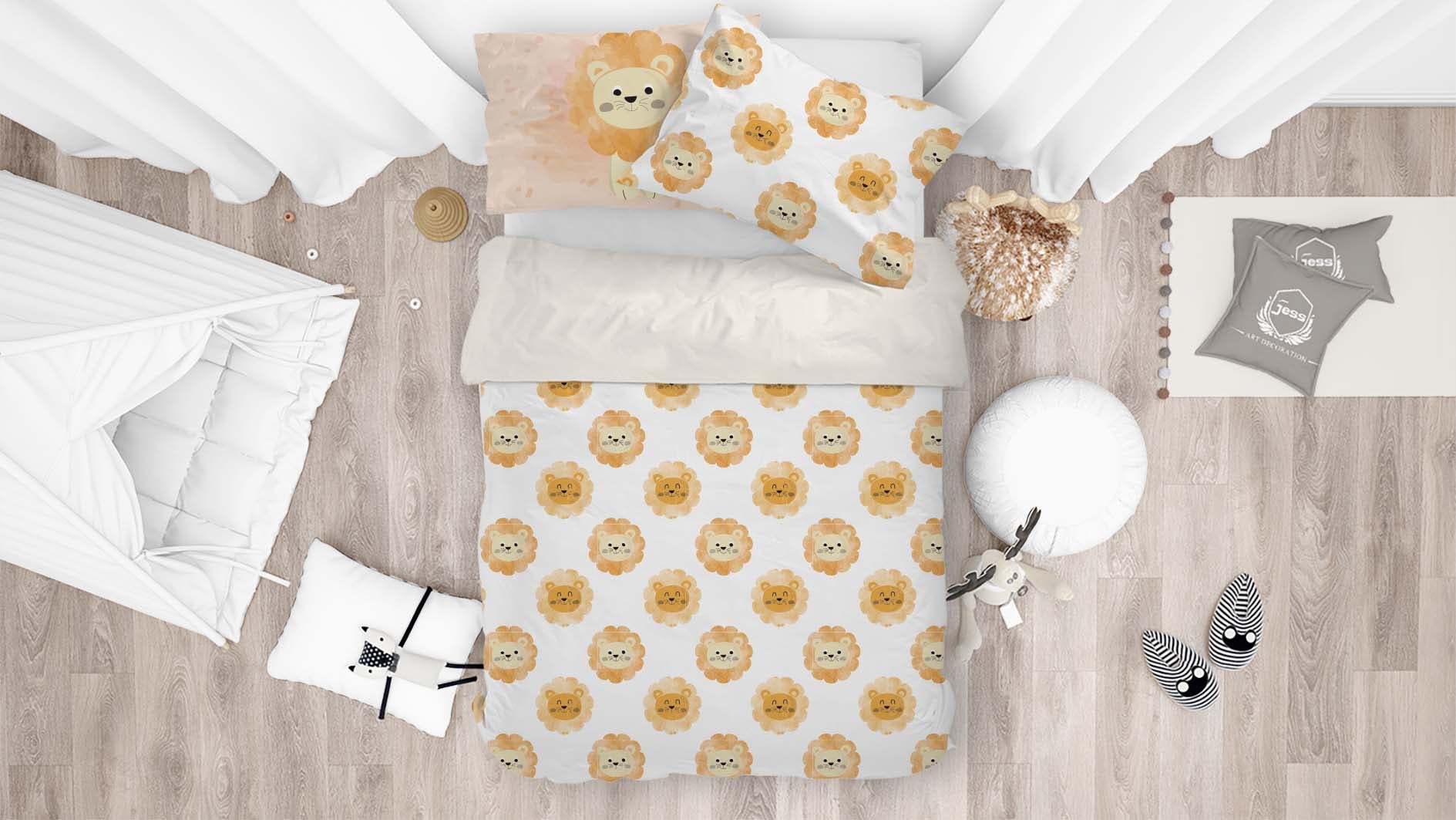 3D White Yellow Lion Quilt Cover Set Bedding Set Pillowcases 06