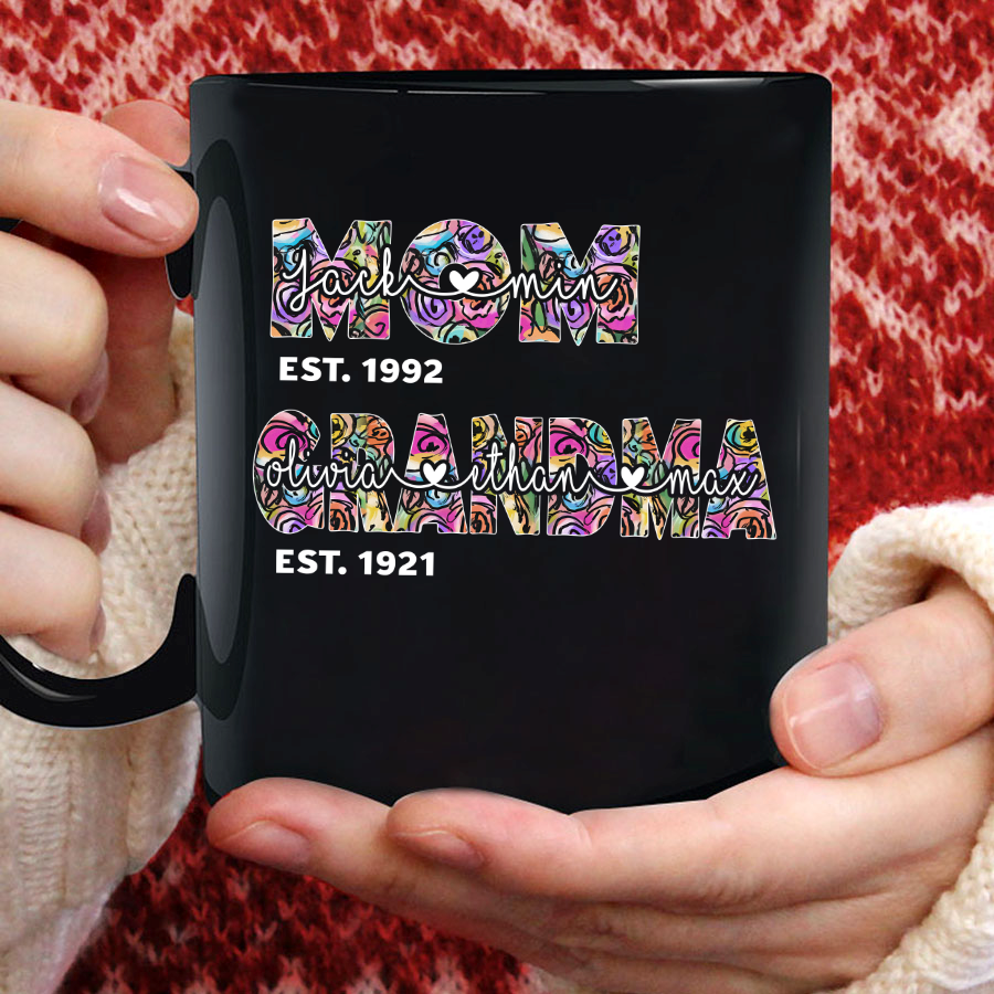 Personalized Mom Grandma Est Year With Kids & Grandkids Flower Mug