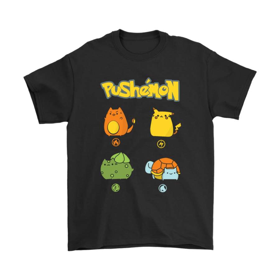 Pushemon Charmander Pikachu Bulbasaur Squirtle Pusheen Pokemon T-Shirts