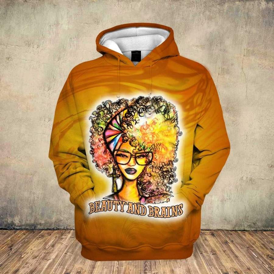 Black Girl Beauty and brain Hoodie 3D All Over Print Custom Name #V