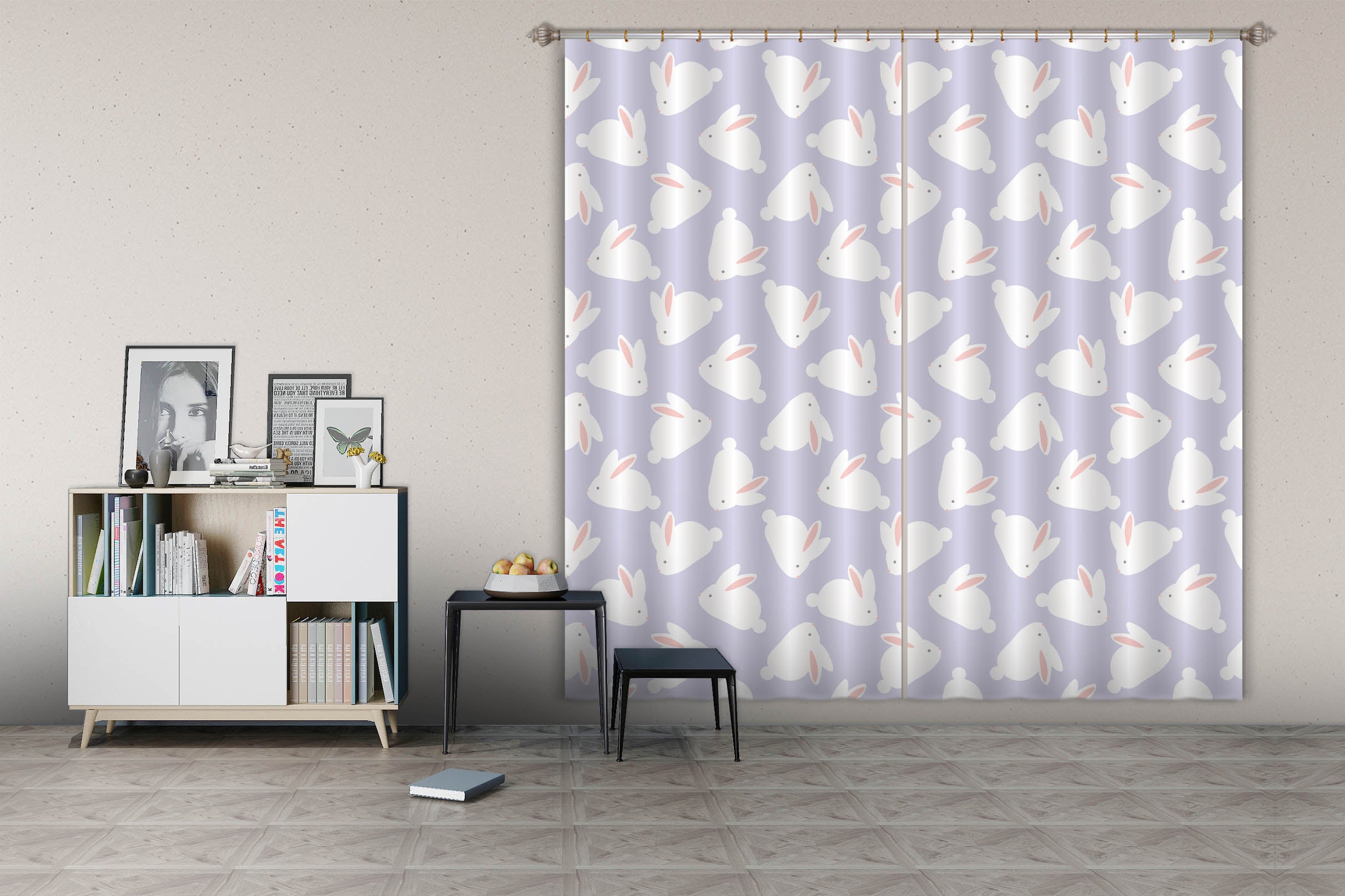 3D White Rabbit Pattern Curtains And Drapes 148