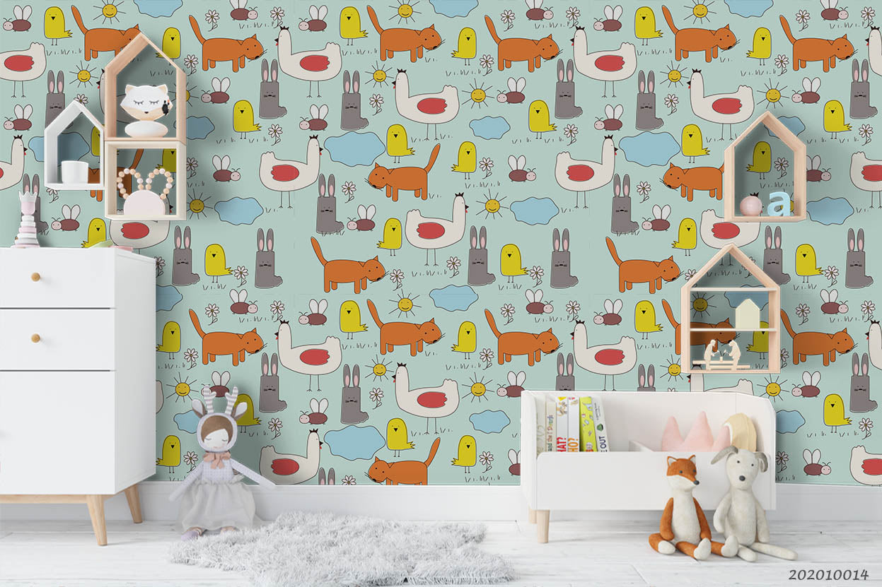 3D Cartoon Cute Animal Chicken Pattern Wall Mural Wallpaper Wj 5009