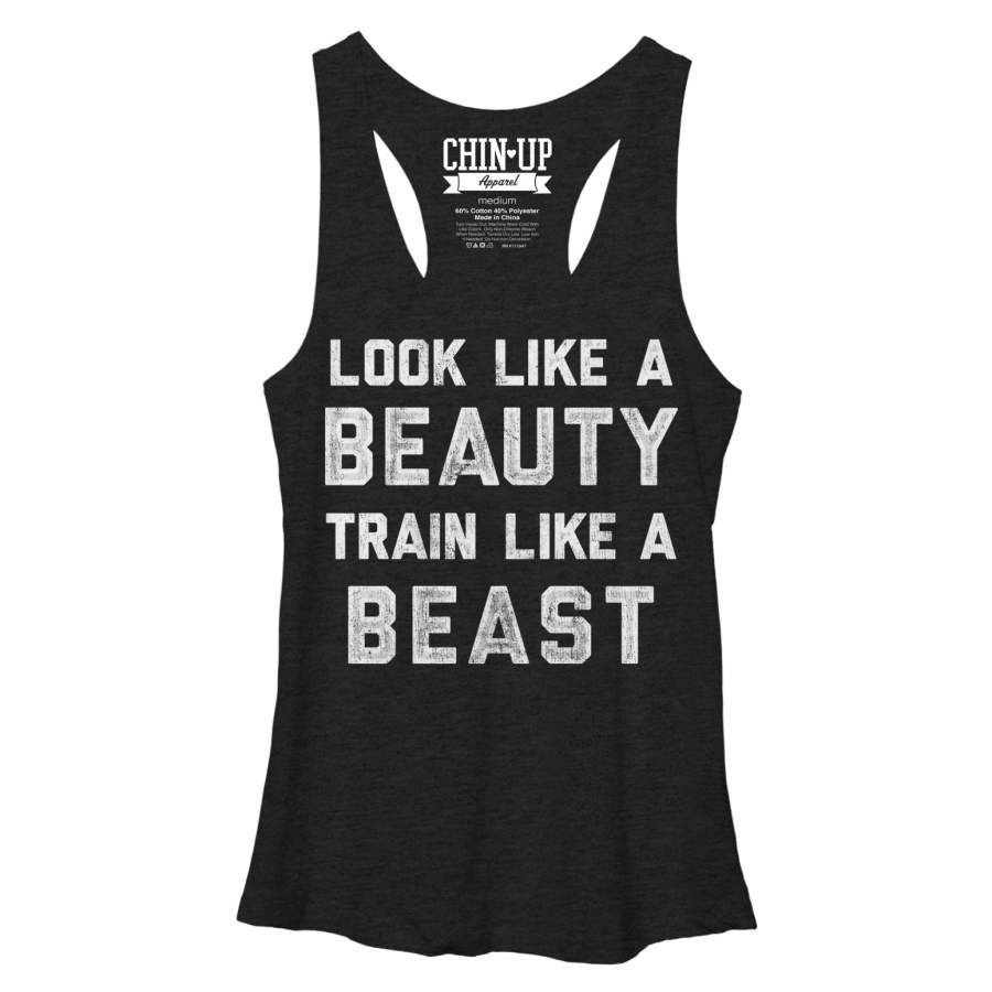 CHIN UP Women’s Train Like a Beast  Racerback Tank Black Heather