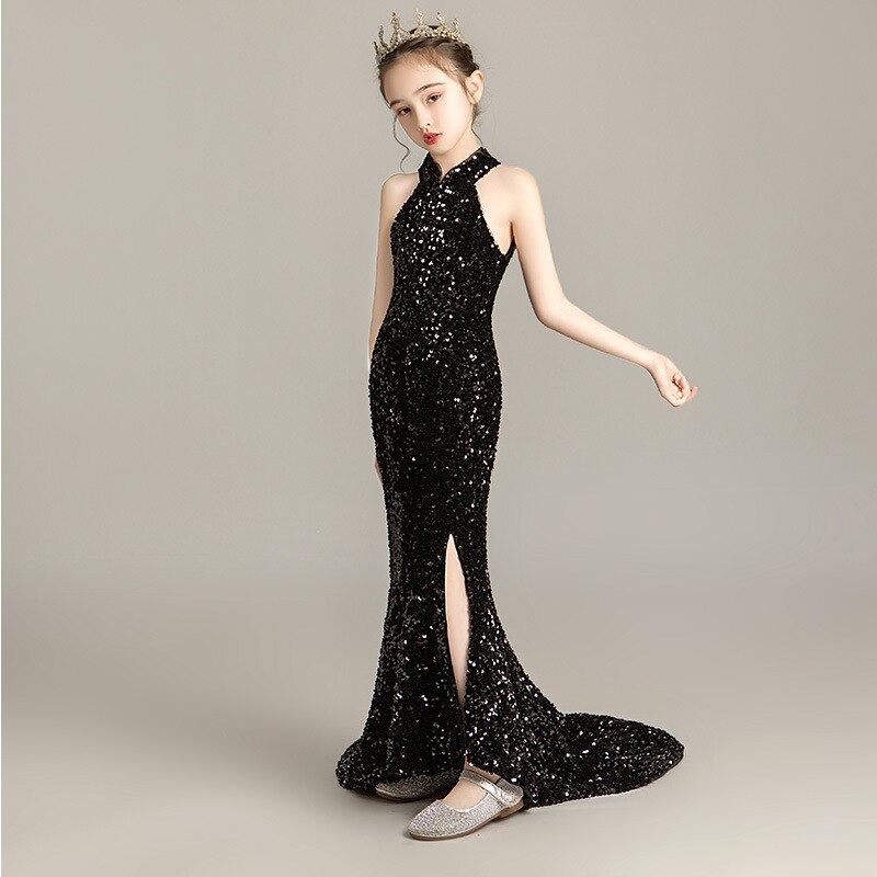 2022 Luxury Sequins Mermaid Dress for Kids Girl Teens Sleeveless Evening Maxi Dresses Child Elegant Princess Costumes Vestidos alx