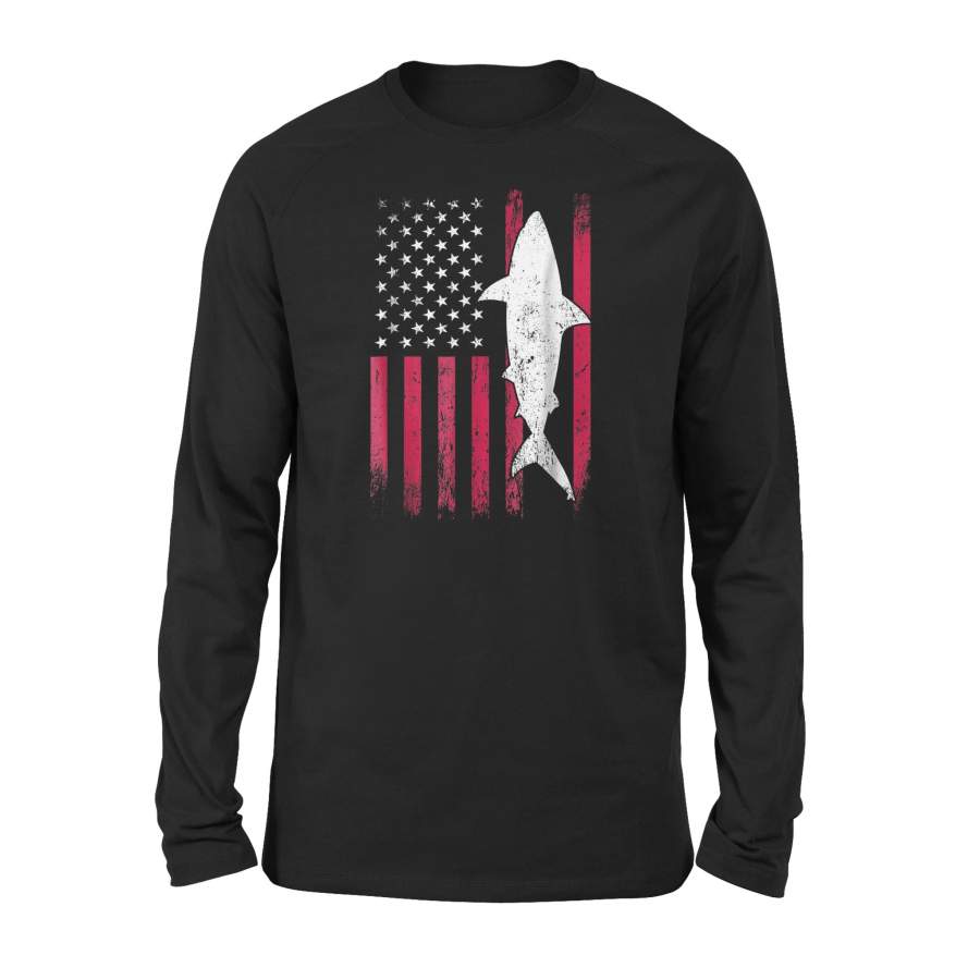 Bull Shark Distressed American Flag Premium Long Sleeve T-Shirt