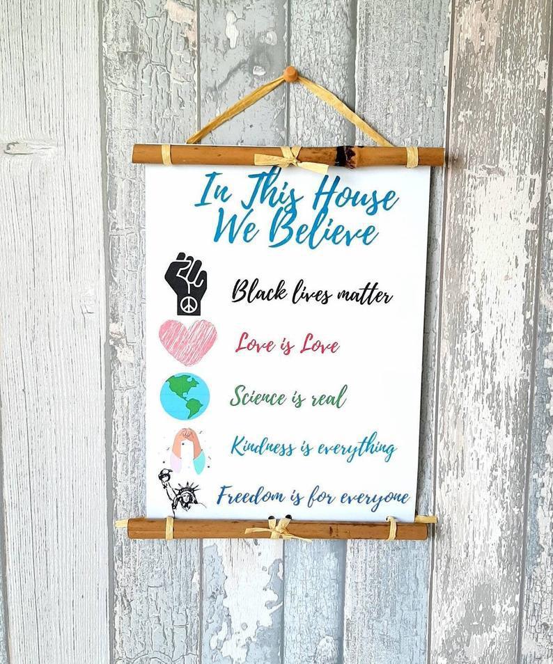 In This House We Believe Black Lives Matter Print, Equality Wall Hanging, Human Rights Poster