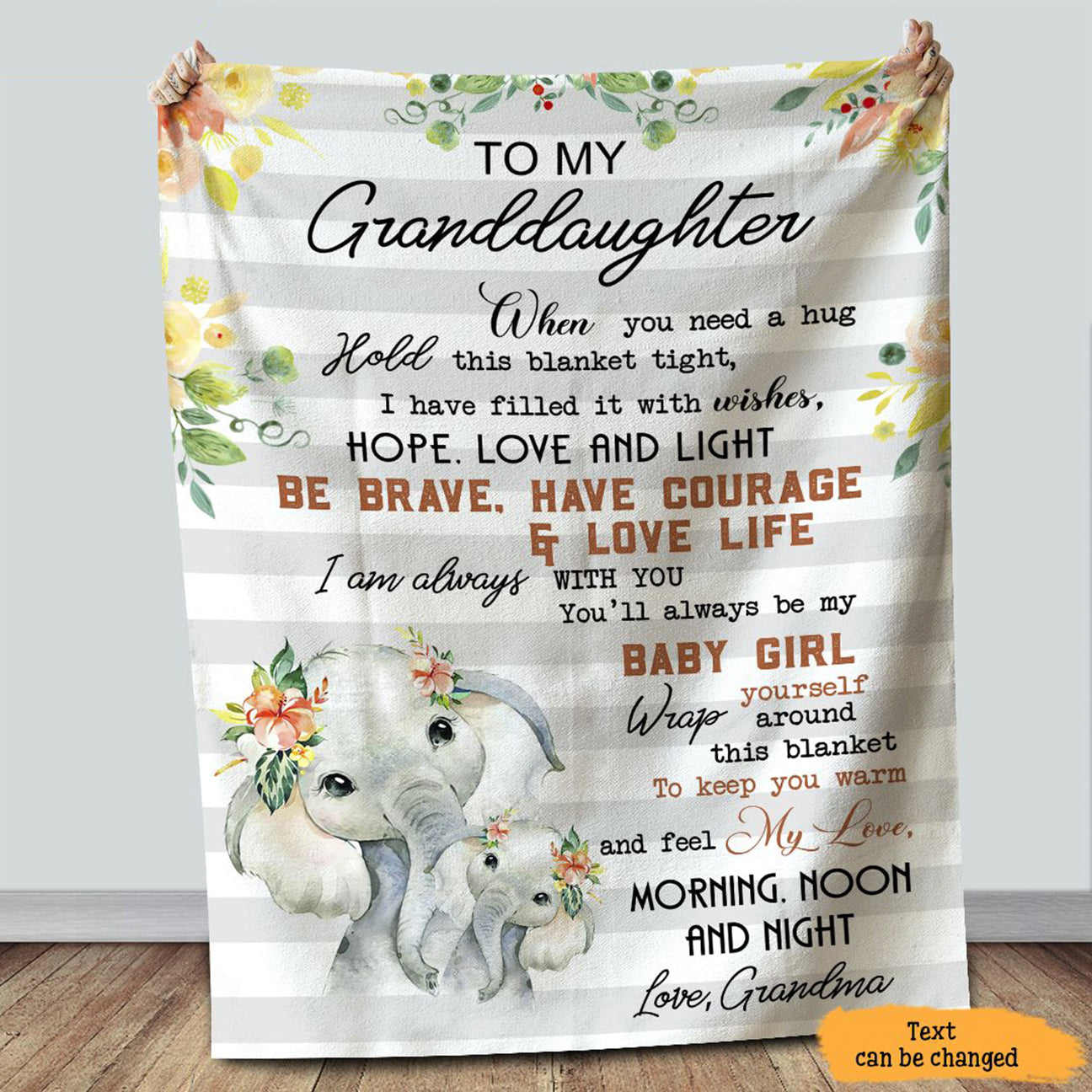 Personalized To My Granddaughter Cute Elephant Blanket From Grandma, To My Granddaughter When You Need A Hug Flower Blanket Gifts For Granddaughter