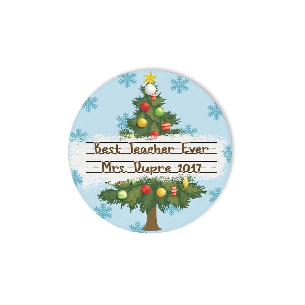 Best Teacher Personalized Name Circle Ceramic Ornament Christmas Decoration – Circle Ornament (2 Sided)