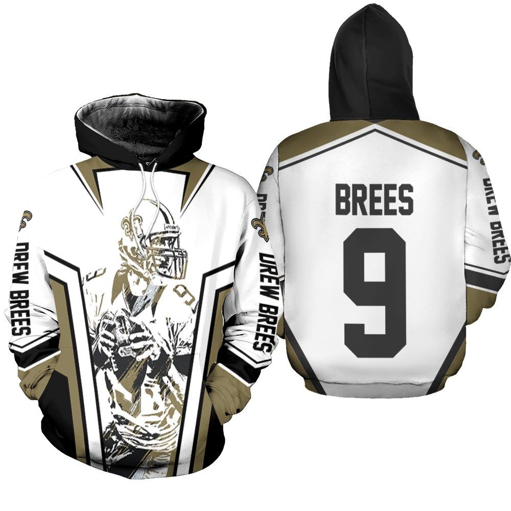 Drew Brees New Orleans Saints Watercolor White Background Hoodie All-Over Print