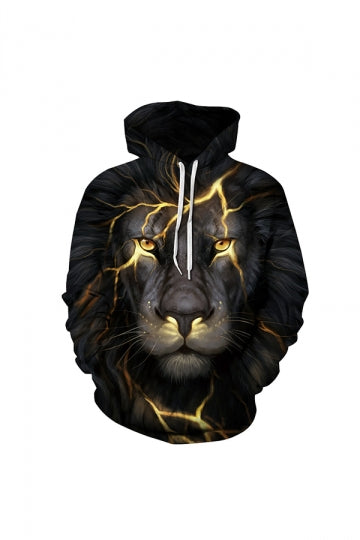 Womens Halloween Lion Printed Draw String Hoodie Black