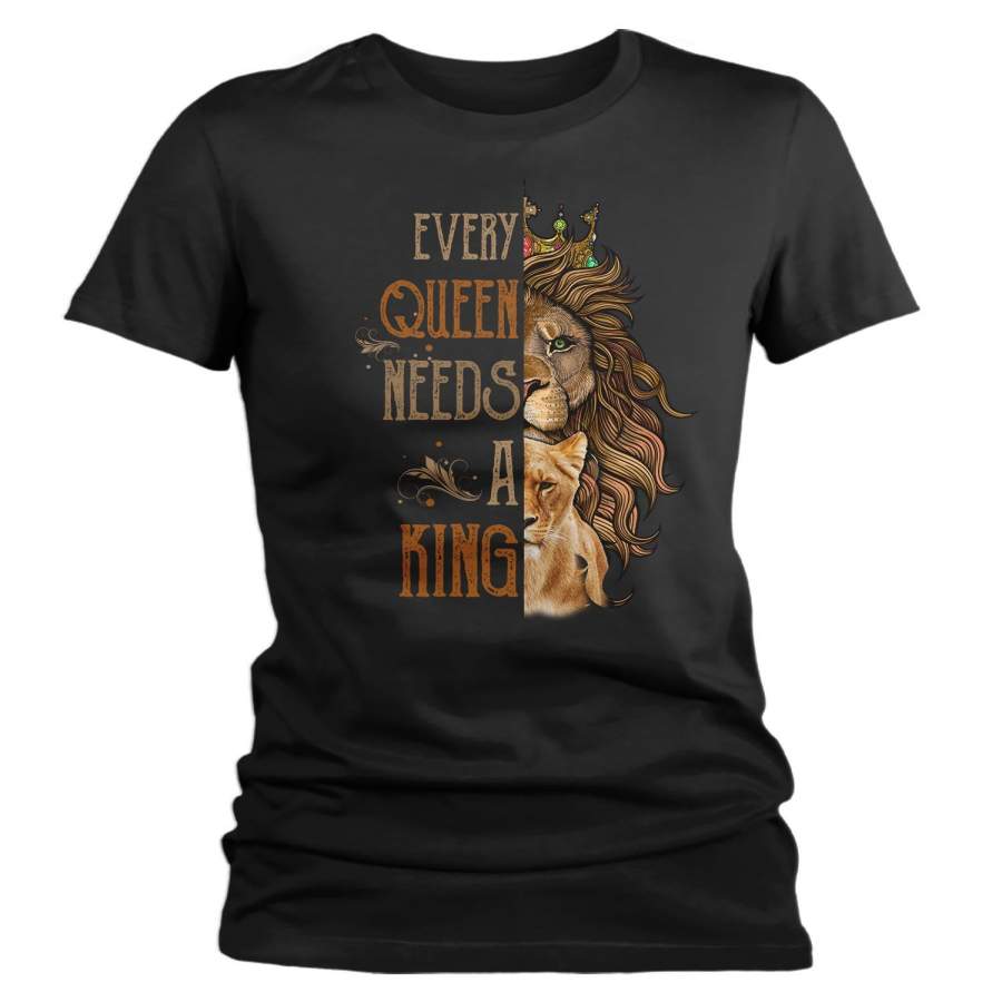 Women’s Matching Lion T Shirt Couples Shirt Matching Lion Lioness Shirt Queen Shirt Every Queen Needs King Shirt