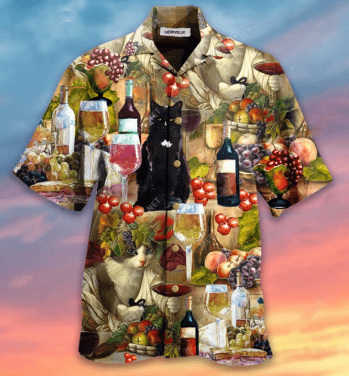 Get Now Black Cat Drinking Wine Hawaii Aloha Shirts V Ha72742