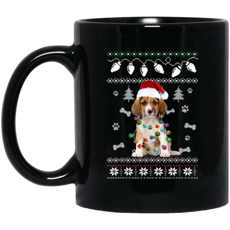 Beagle Christmas Dog Light Ugly Sweater  11 oz 15 oz Mug Black