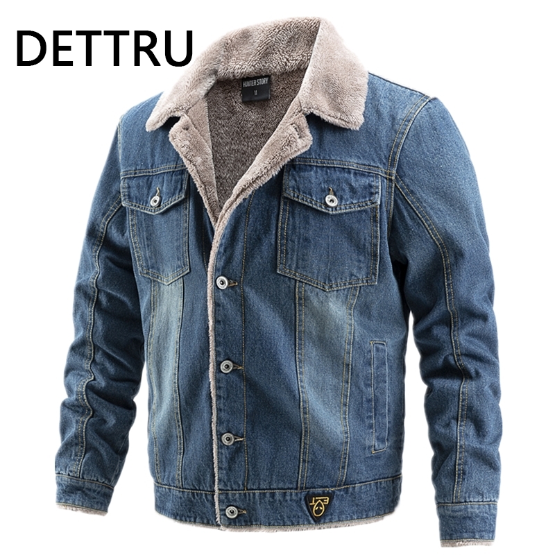 Vintage Velvet Thick Denim Jacket Men Casual Lapel Cotton Jeans Jacket Men Fur Collar Warm Winter Mens Jackets And Coats alx