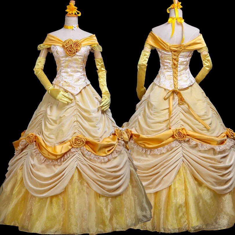 Beautiful Girl And Beast Princess Belle Gorgeous Party Dance Dress Halloween Carnival Ball Gown Adult Women Cosplay Costume alx