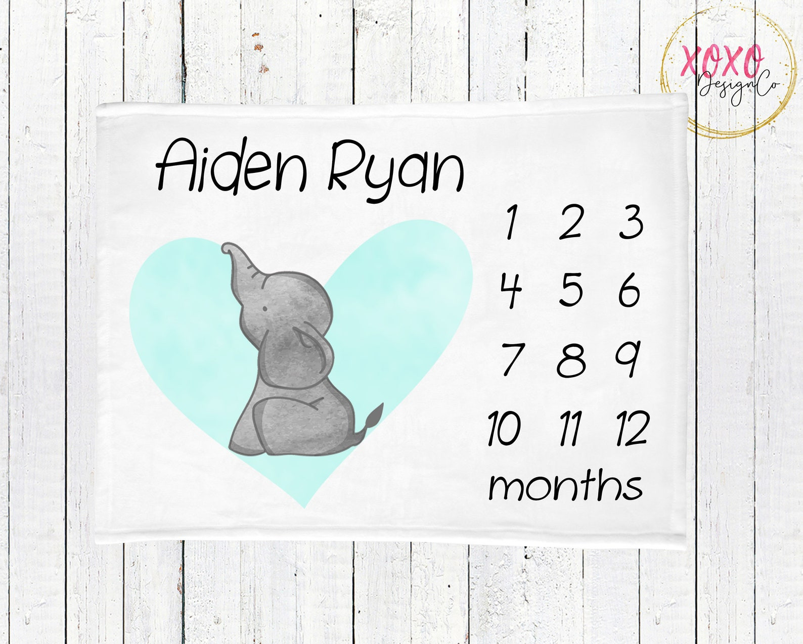 Personalized Elephant Monthly Milestone Blanket, Newborn Blanket, Baby Shower Gift Adventure Awaits Monthly Growth