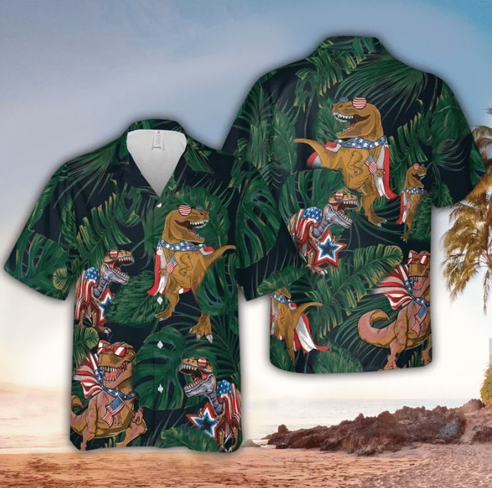 Tropical Patriotic Dinosaur Hawaii Shirt For Men Ha109896