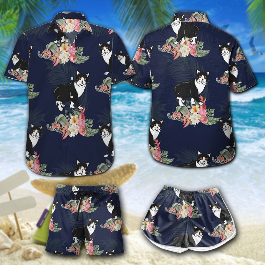 Navy Floral Cat Hawaii Shirt Summer Holiday Ha21532