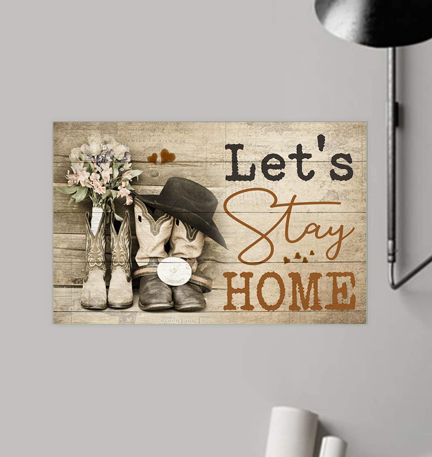 Vintage Boots And Flower – Lets Stay Home Poster Art Print      Home Decor Gift For Men Women Family Friend On Birthday Xmas