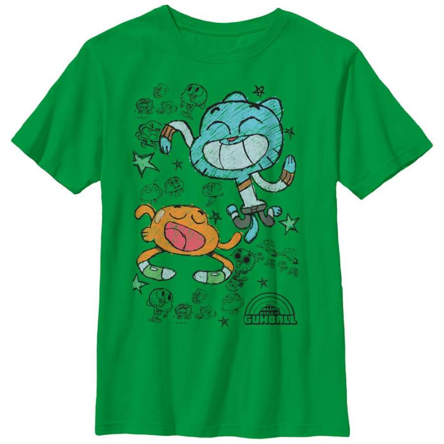 The Amazing World of Gumball Boy’s Darwin Scribble  T Shirt Kelly Green S