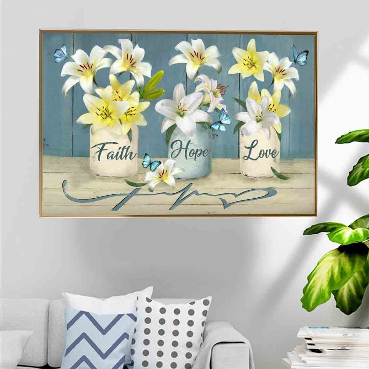 White Lily Poster – Faith Hope Love Home Décor Gift For Women Girl Friend Mother Daughter – Gigo Smart