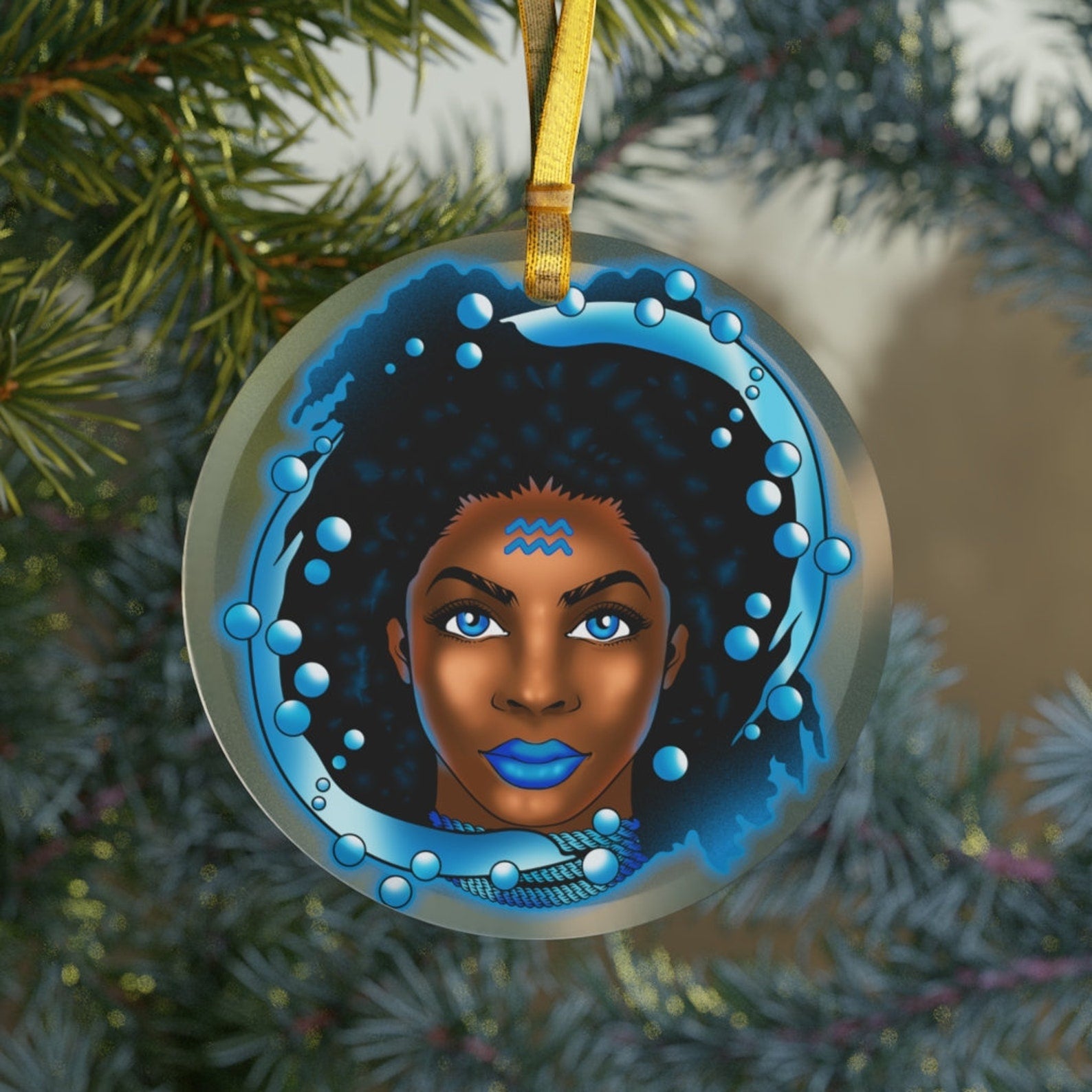 Aquarius Zodiac Black Girl Magicaquarius Giftsblack Girl Astrologyblack Queen Christmas Ornament