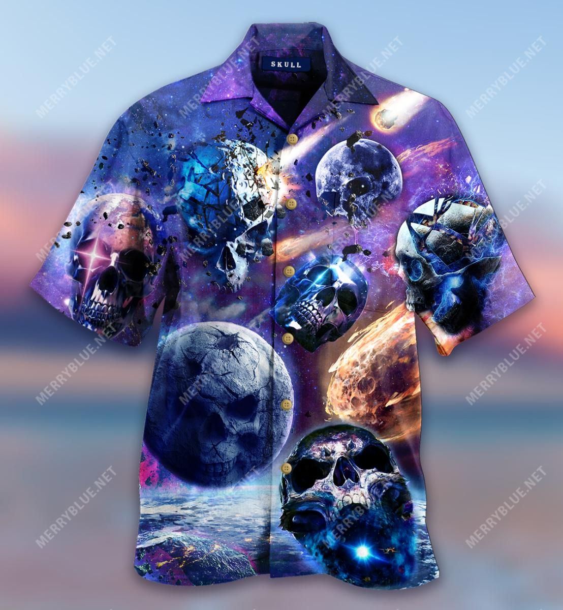 Asteroids Coming Be Careful Skull Aloha Hawaiian Shirt Colorful Short Sleeve Summer Beach Casual Shirt For Men And Women