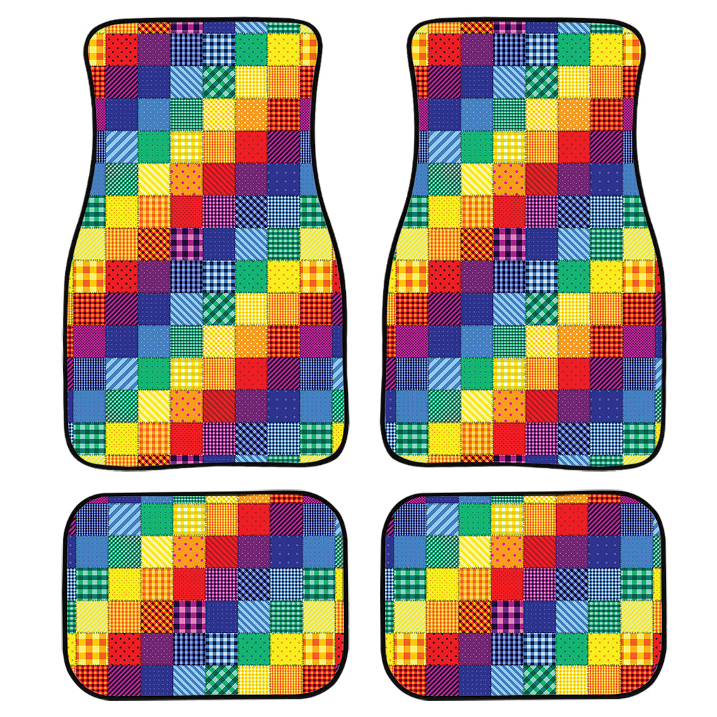 Rainbow Patchwork Pattern Print Front And Back Car Floor Mats, Front Car Mat