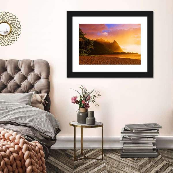 Beach Canvas Artwork Golden Beach Sunset Hawaii Canvas Print Wall Art Home Decor