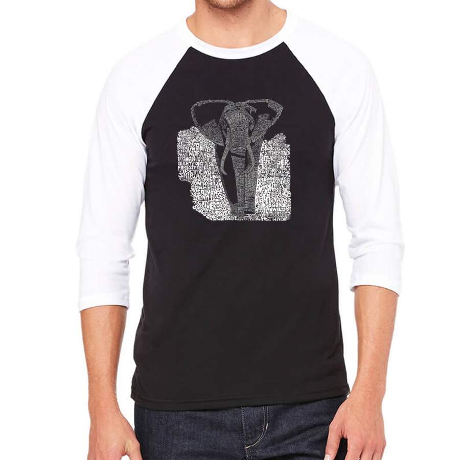 LA Pop Art Men’s Raglan Baseball Word Art T-shirt – ELEPHANT