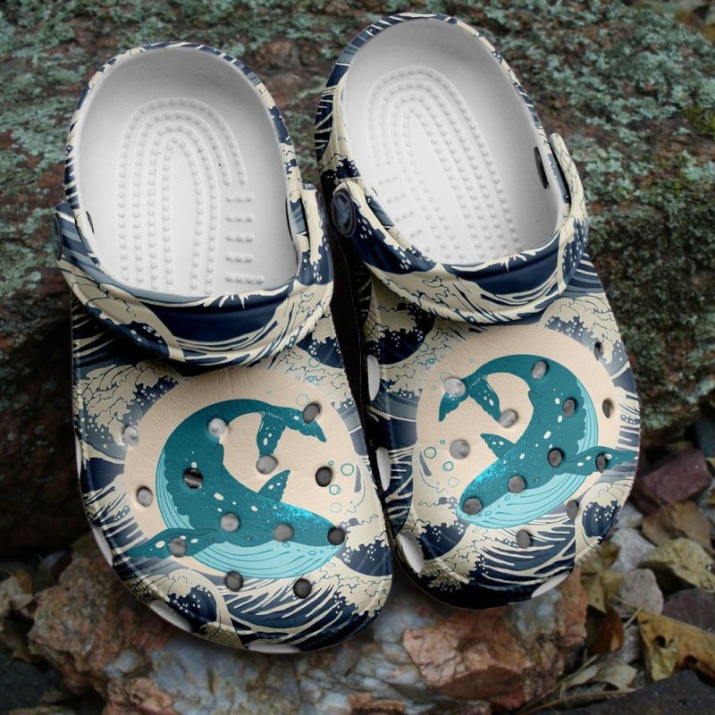 Waves Whale Graphic In The Ocean Gift For Lover Rubber clog Shoes Comfy Footwear